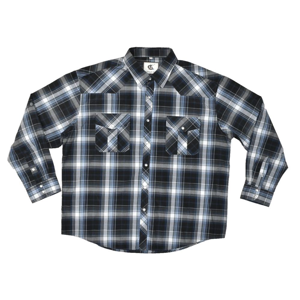 Men's Coevals Club Blue Black Plaid Snap Button Western Shirt Regular Size XXL